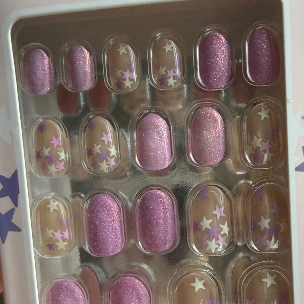 Helios Starstruck Press On Nails Pink Glitter & Star‎ Design – New